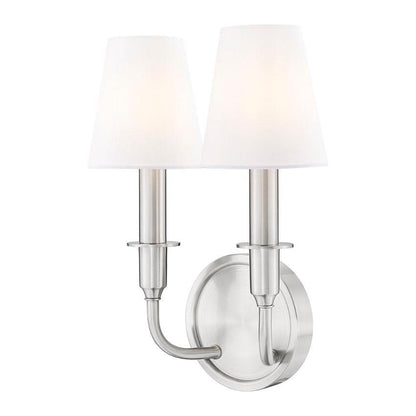Z-Lite Tova 9" 2-Light Brushed Nickel Steel Frame White Fabric Shade Wall Sconce