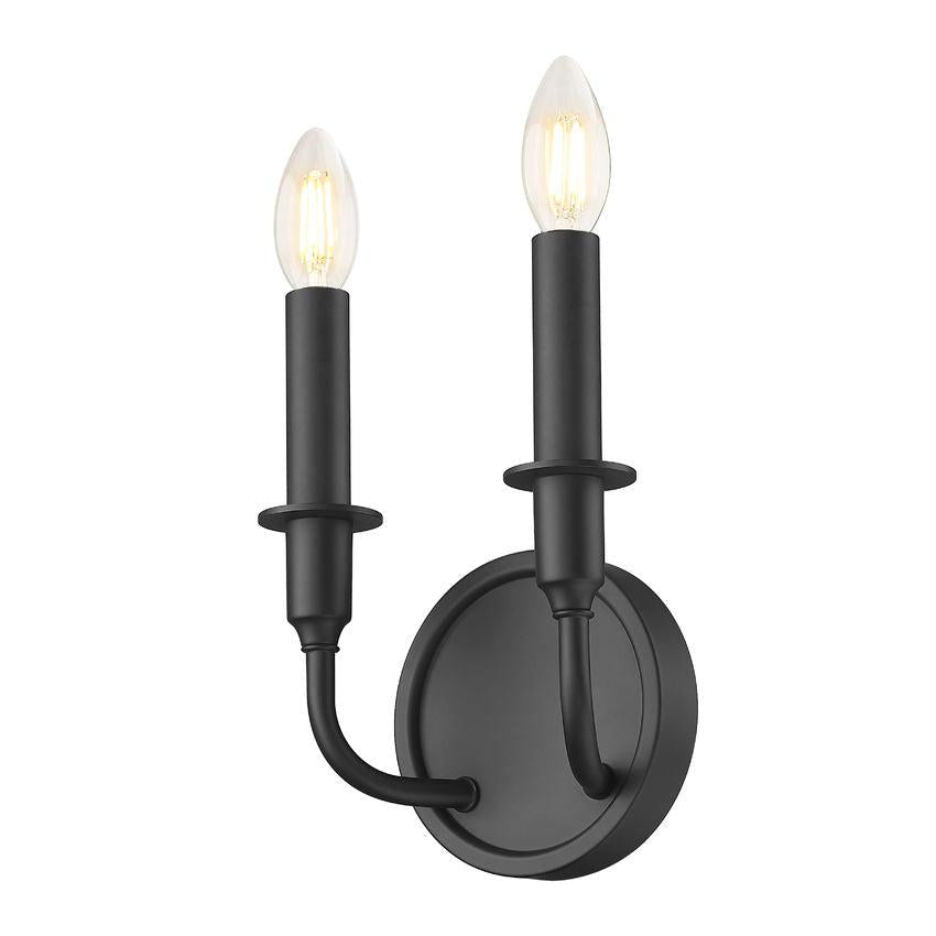 Z-Lite Tova 9" 2-Light Matte Black Steel Frame White Fabric Shade Wall Sconce