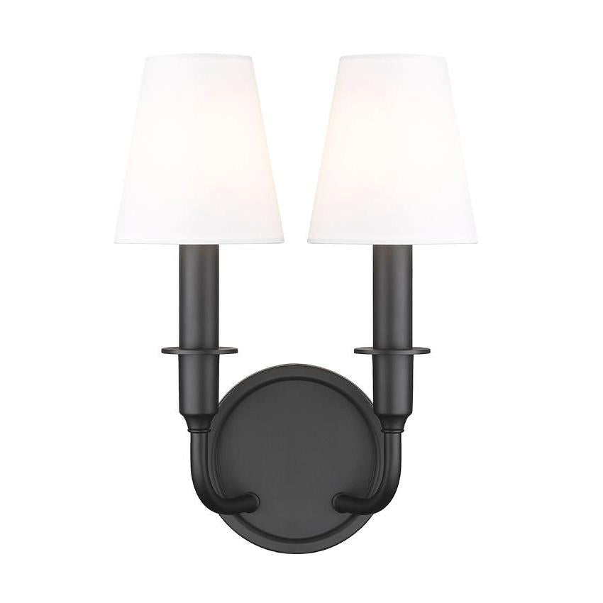Z-Lite Tova 9" 2-Light Matte Black Steel Frame White Fabric Shade Wall Sconce