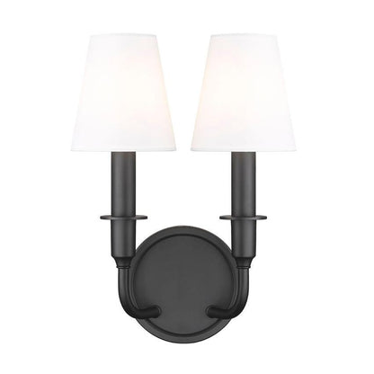 Z-Lite Tova 9" 2-Light Matte Black Steel Frame White Fabric Shade Wall Sconce