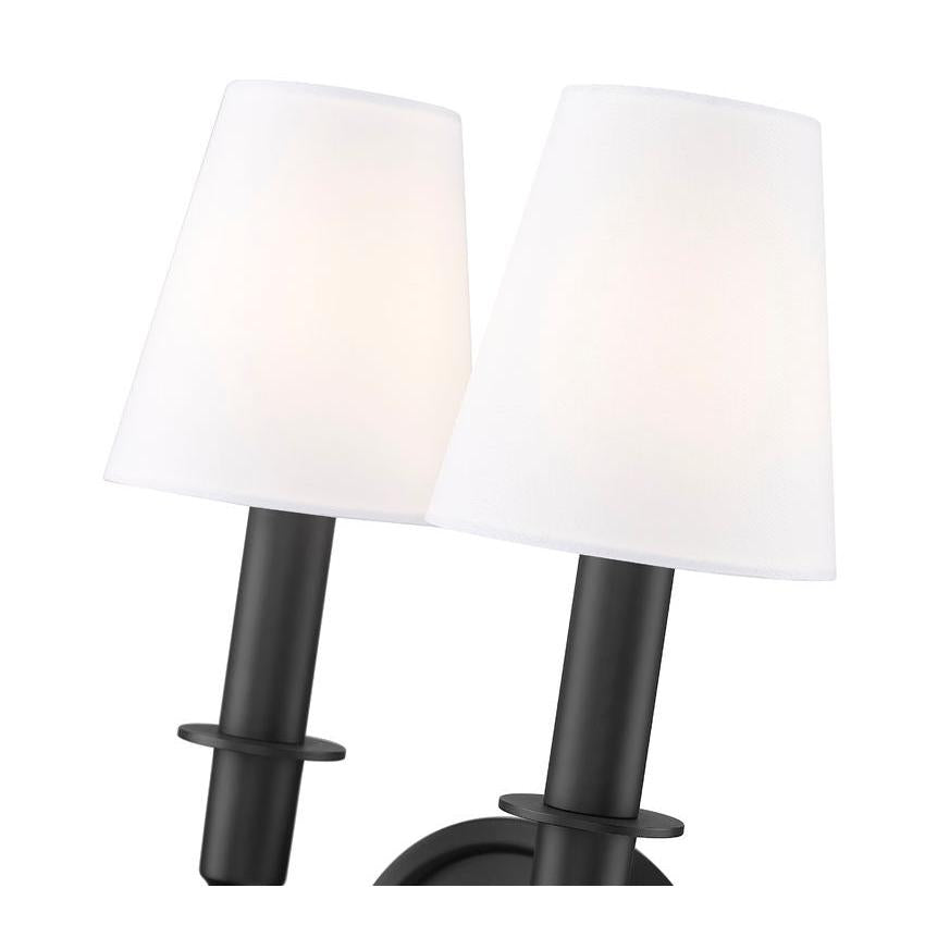 Z-Lite Tova 9" 2-Light Matte Black Steel Frame White Fabric Shade Wall Sconce