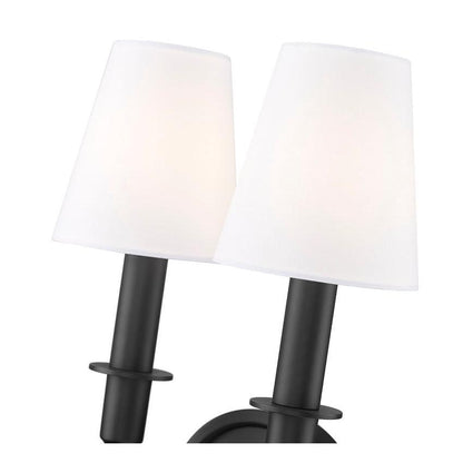 Z-Lite Tova 9" 2-Light Matte Black Steel Frame White Fabric Shade Wall Sconce