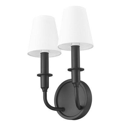 Z-Lite Tova 9" 2-Light Matte Black Steel Frame White Fabric Shade Wall Sconce