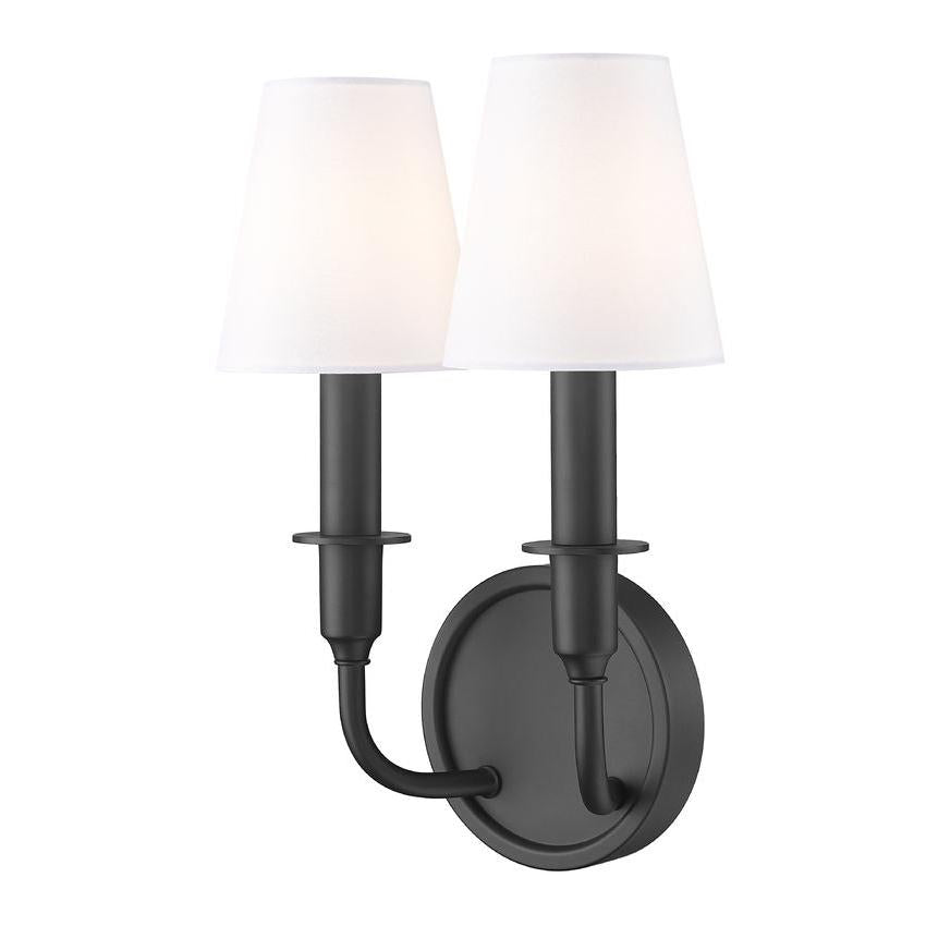Z-Lite Tova 9" 2-Light Matte Black Steel Frame White Fabric Shade Wall Sconce