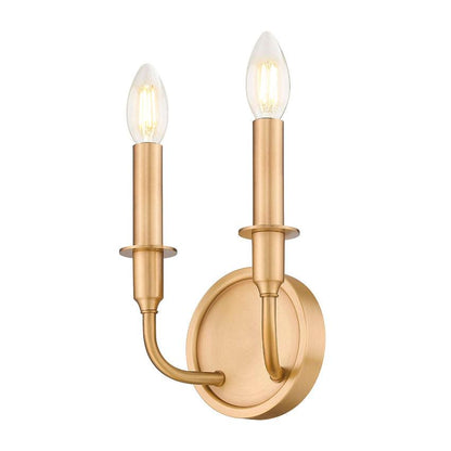 Z-Lite Tova 9" 2-Light Rubbed Brass Steel Frame White Fabric Shade Wall Sconce