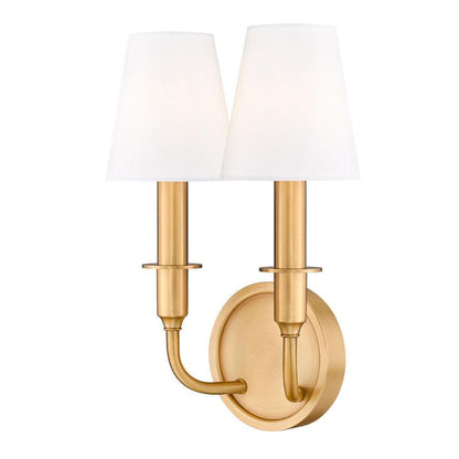 Z-Lite Tova 9" 2-Light Rubbed Brass Steel Frame White Fabric Shade Wall Sconce