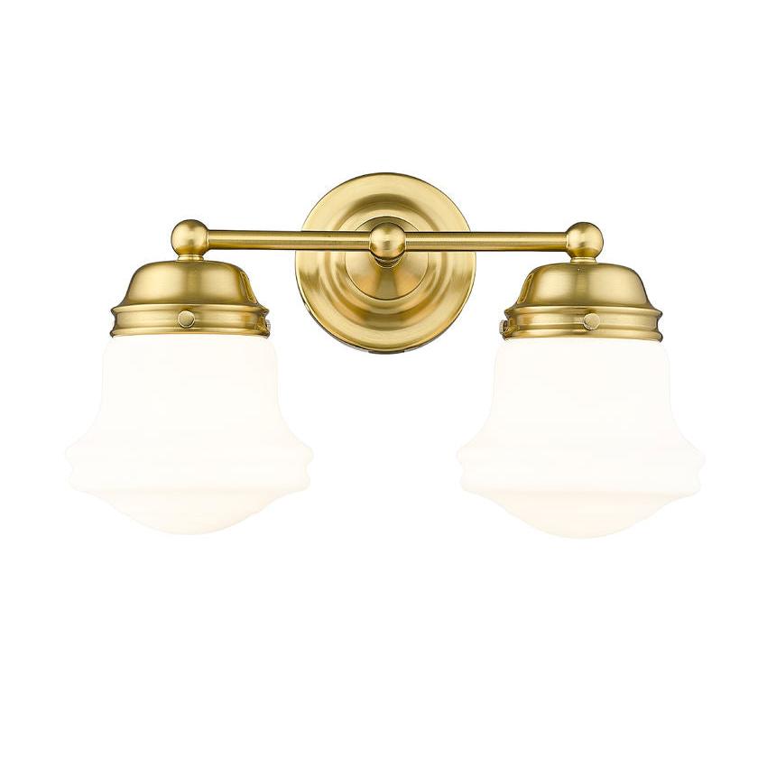Z-Lite Vaughn 2-Light Luxe Gold Steel Frame Matte Opal Glass Shade Vanity Light