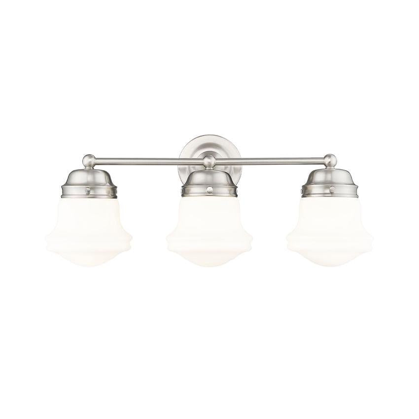 Z-Lite Vaughn 3-Light Brushed Nickel Steel Frame Matte Opal Glass Shade Vanity Light