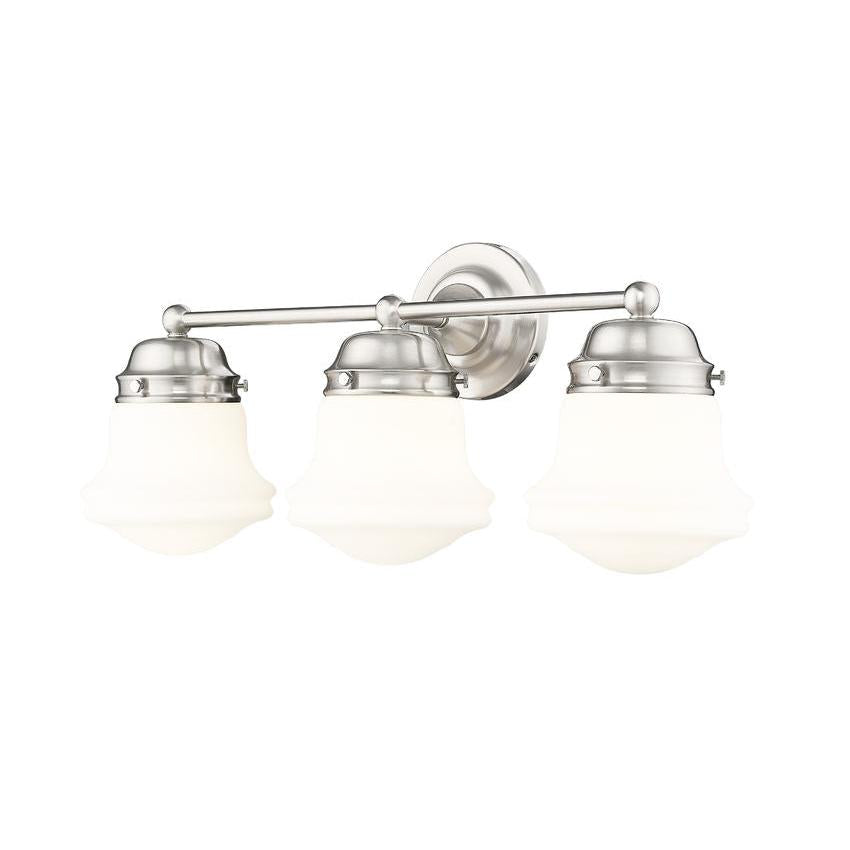 Z-Lite Vaughn 3-Light Brushed Nickel Steel Frame Matte Opal Glass Shade Vanity Light