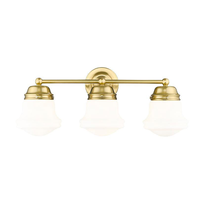 Z-Lite Vaughn 3-Light Luxe Gold Steel Frame Matte Opal Glass Shade Vanity Light