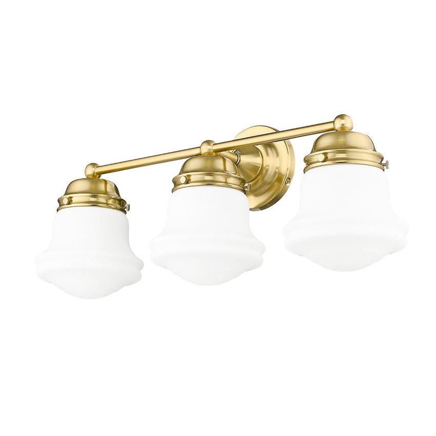 Z-Lite Vaughn 3-Light Luxe Gold Steel Frame Matte Opal Glass Shade Vanity Light