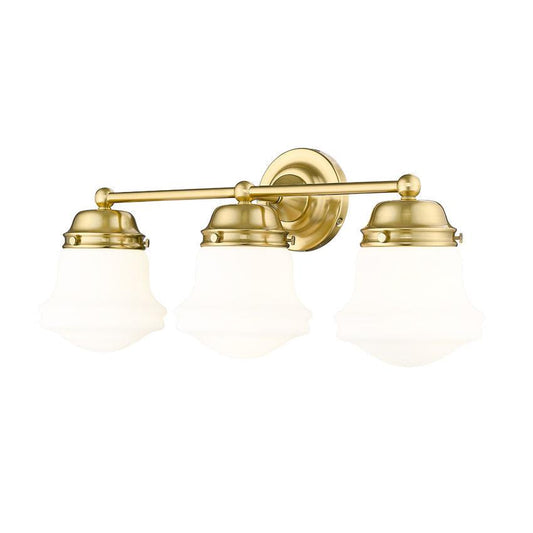 Z-Lite Vaughn 3-Light Luxe Gold Steel Frame Matte Opal Glass Shade Vanity Light
