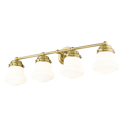 Z-Lite Vaughn 4-Light Luxe Gold Steel Frame Matte Opal Glass Shade Vanity Light