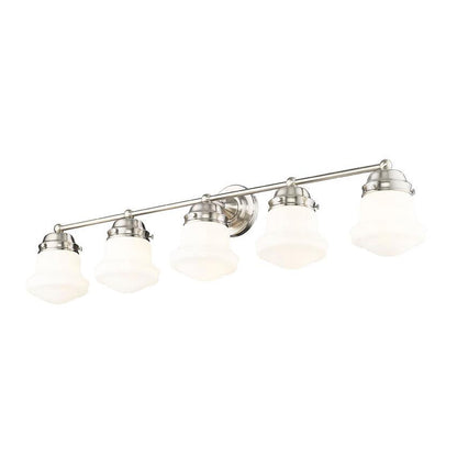 Z-Lite Vaughn 5-Light Brushed Nickel Steel Frame Matte Opal Glass Shade Vanity Light