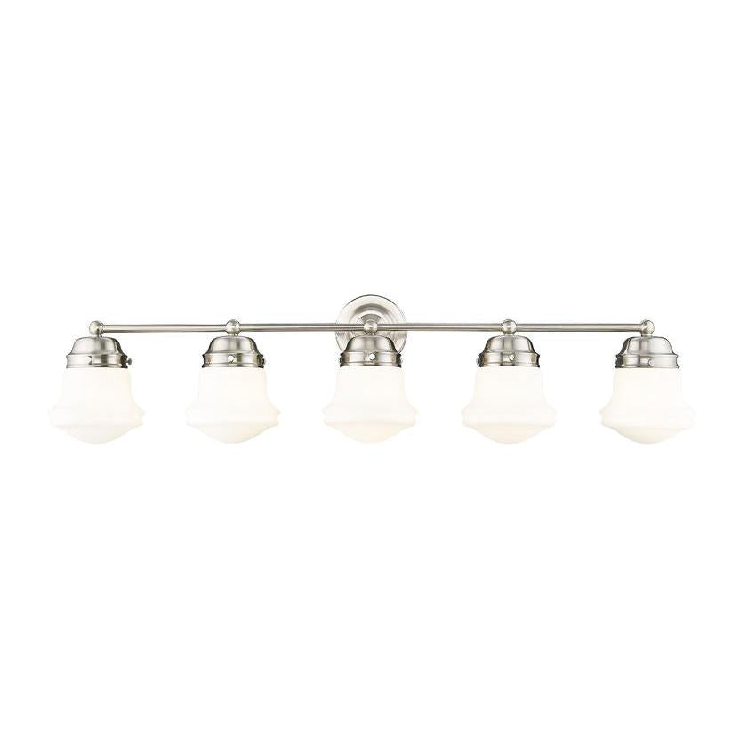 Z-Lite Vaughn 5-Light Brushed Nickel Steel Frame Matte Opal Glass Shade Vanity Light