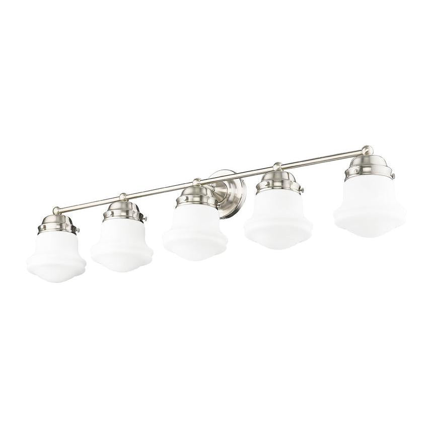 Z-Lite Vaughn 5-Light Brushed Nickel Steel Frame Matte Opal Glass Shade Vanity Light