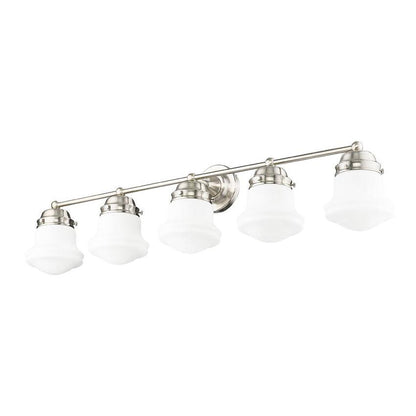 Z-Lite Vaughn 5-Light Brushed Nickel Steel Frame Matte Opal Glass Shade Vanity Light