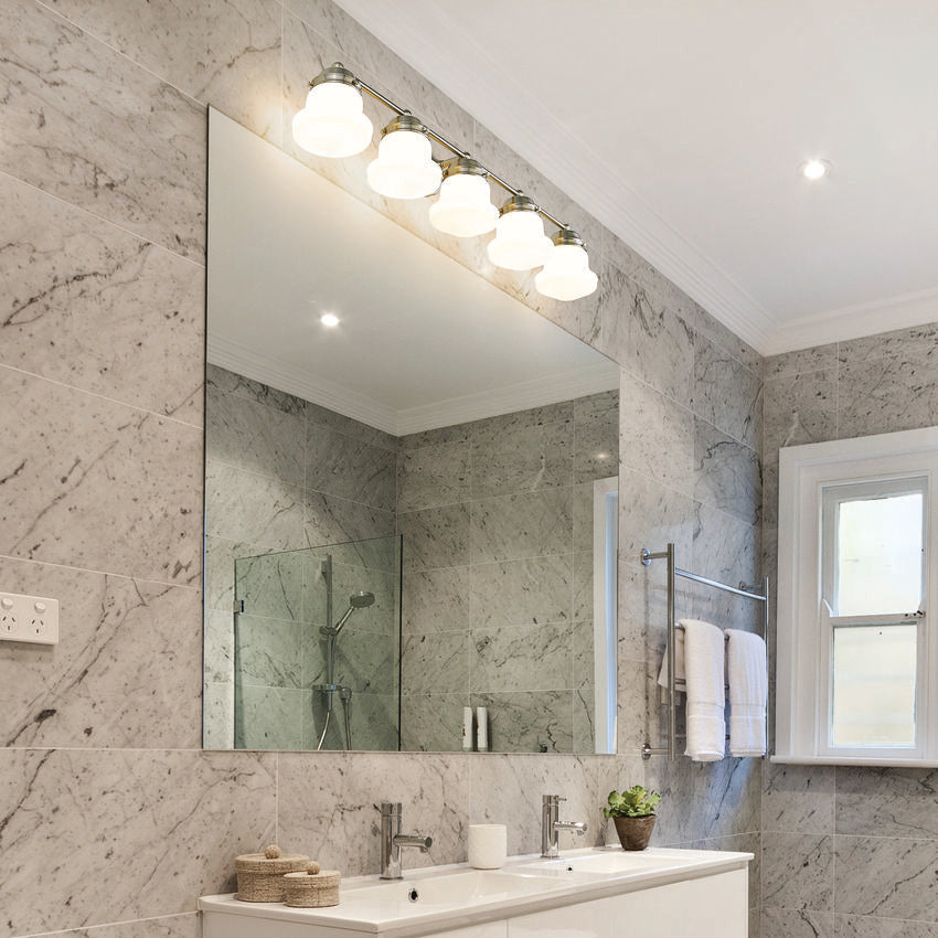 Z-Lite Vaughn 5-Light Brushed Nickel Steel Frame Matte Opal Glass Shade Vanity Light