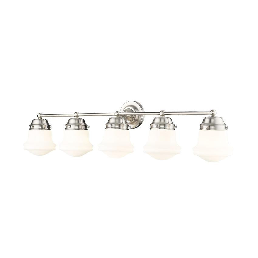 Z-Lite Vaughn 5-Light Brushed Nickel Steel Frame Matte Opal Glass Shade Vanity Light