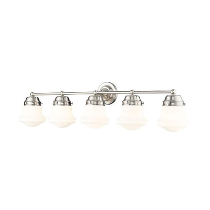 Z-Lite Vaughn 5-Light Brushed Nickel Steel Frame Matte Opal Glass Shade Vanity Light