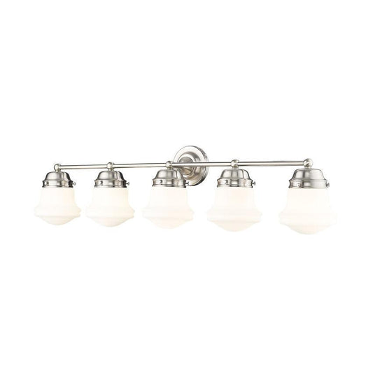 Z-Lite Vaughn 5-Light Brushed Nickel Steel Frame Matte Opal Glass Shade Vanity Light