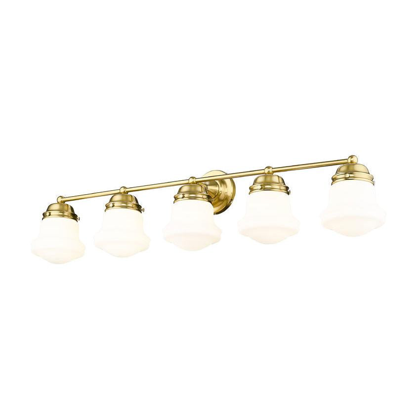Z-Lite Vaughn 5-Light Luxe Gold Steel Frame Matte Opal Glass Shade Vanity Light