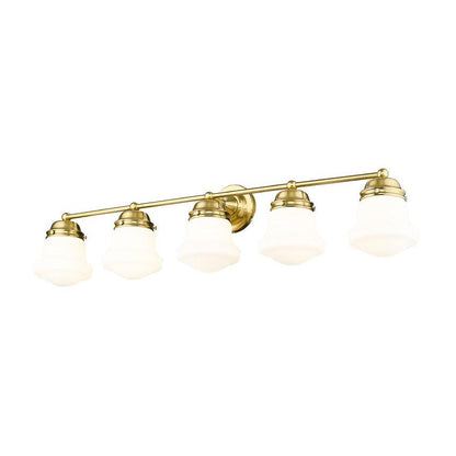 Z-Lite Vaughn 5-Light Luxe Gold Steel Frame Matte Opal Glass Shade Vanity Light