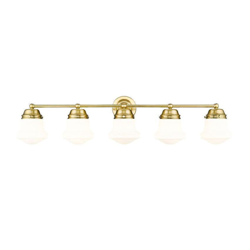 Z-Lite Vaughn 5-Light Luxe Gold Steel Frame Matte Opal Glass Shade Vanity Light