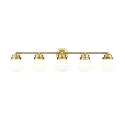 Z-Lite Vaughn 5-Light Luxe Gold Steel Frame Matte Opal Glass Shade Vanity Light