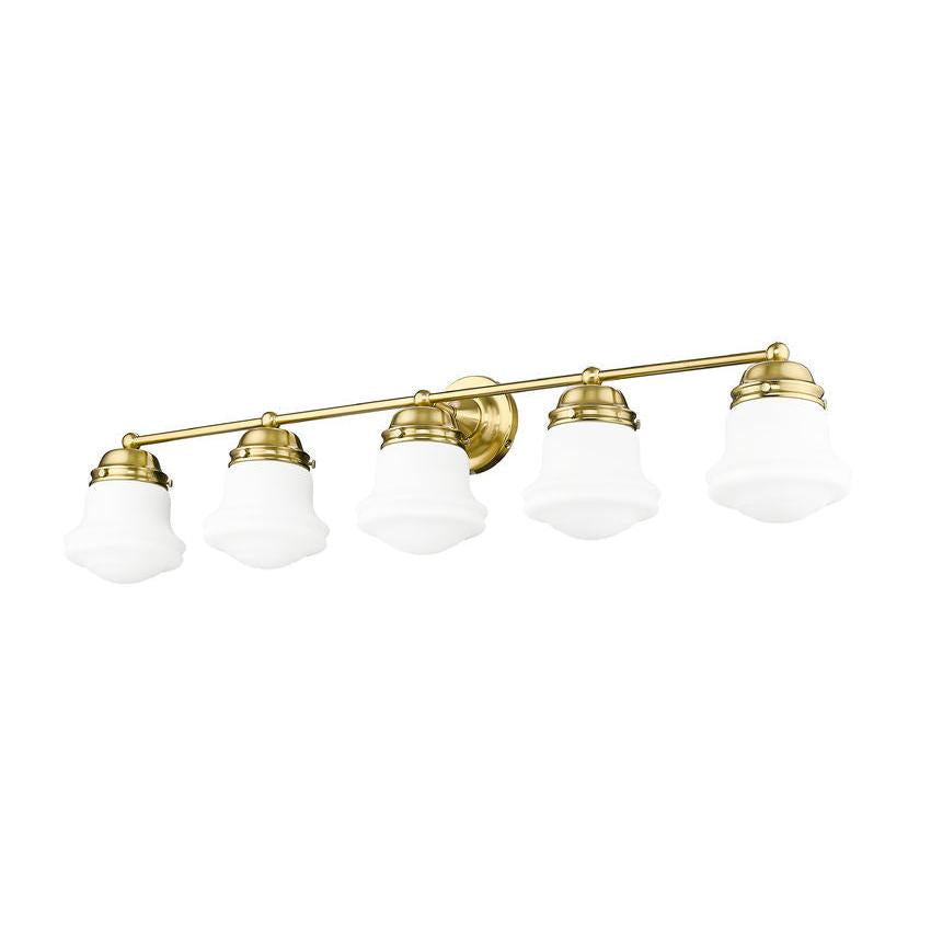 Z-Lite Vaughn 5-Light Luxe Gold Steel Frame Matte Opal Glass Shade Vanity Light