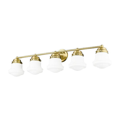 Z-Lite Vaughn 5-Light Luxe Gold Steel Frame Matte Opal Glass Shade Vanity Light