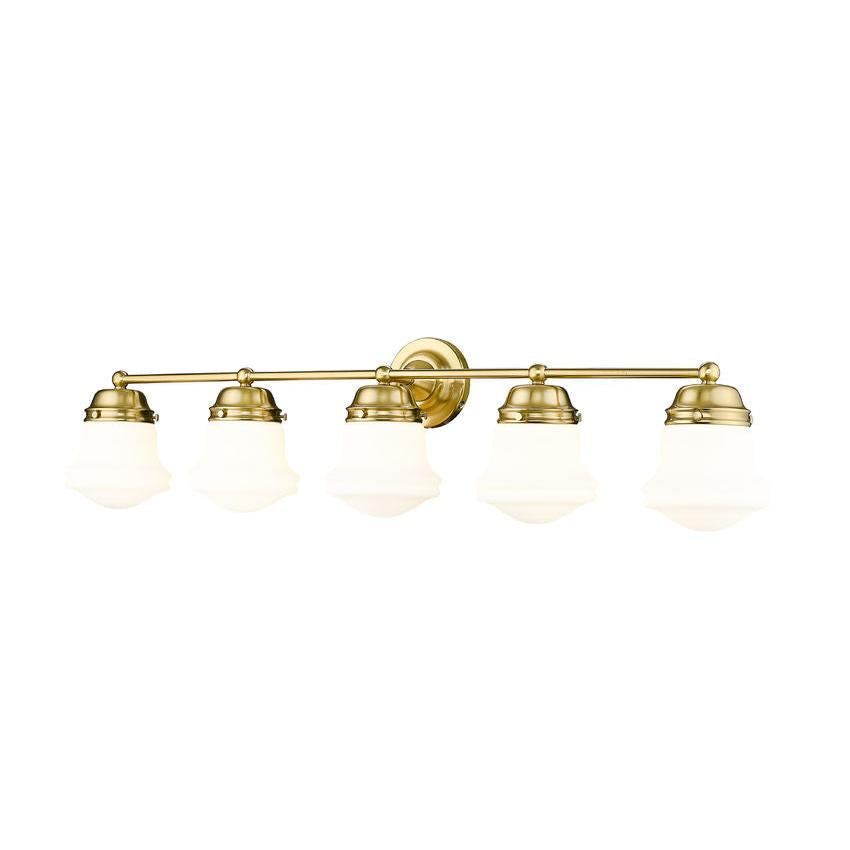 Z-Lite Vaughn 5-Light Luxe Gold Steel Frame Matte Opal Glass Shade Vanity Light