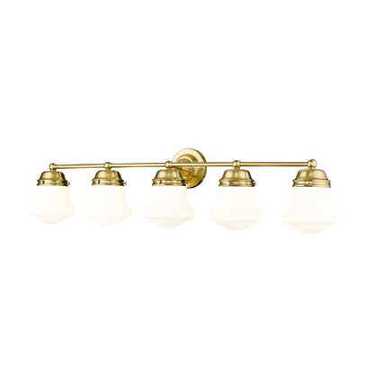 Z-Lite Vaughn 5-Light Luxe Gold Steel Frame Matte Opal Glass Shade Vanity Light