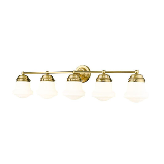 Z-Lite Vaughn 5-Light Luxe Gold Steel Frame Matte Opal Glass Shade Vanity Light