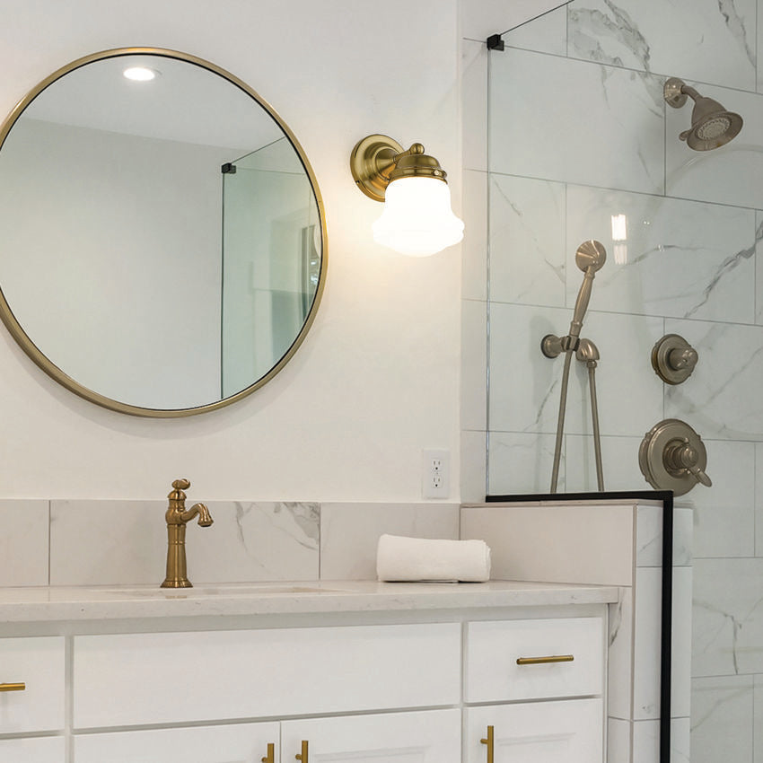 Z-Lite Vaughn 6" 1-Light Luxe Gold Steel Frame Matte Opal Glass Shade Wall Sconce