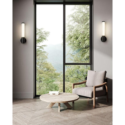 Z-Lite Warwick 17" 1-Light LED-Integrated Matte Black Steel White Opal Glass Shade Wall Sconce