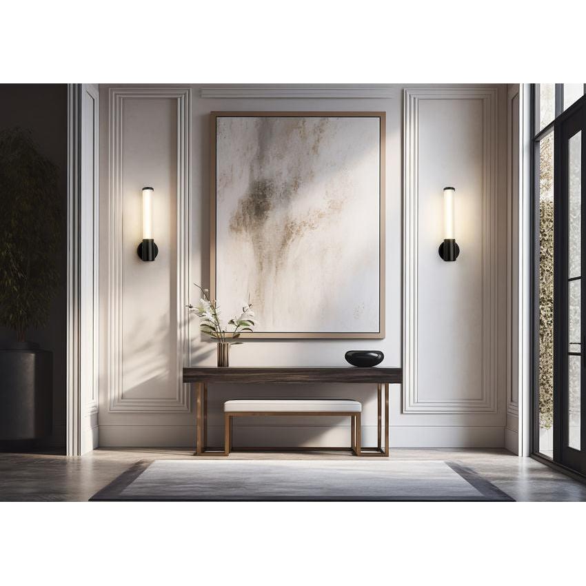 Z-Lite Warwick 17" 1-Light LED-Integrated Matte Black Steel White Opal Glass Shade Wall Sconce