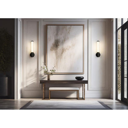 Z-Lite Warwick 17" 1-Light LED-Integrated Matte Black Steel White Opal Glass Shade Wall Sconce