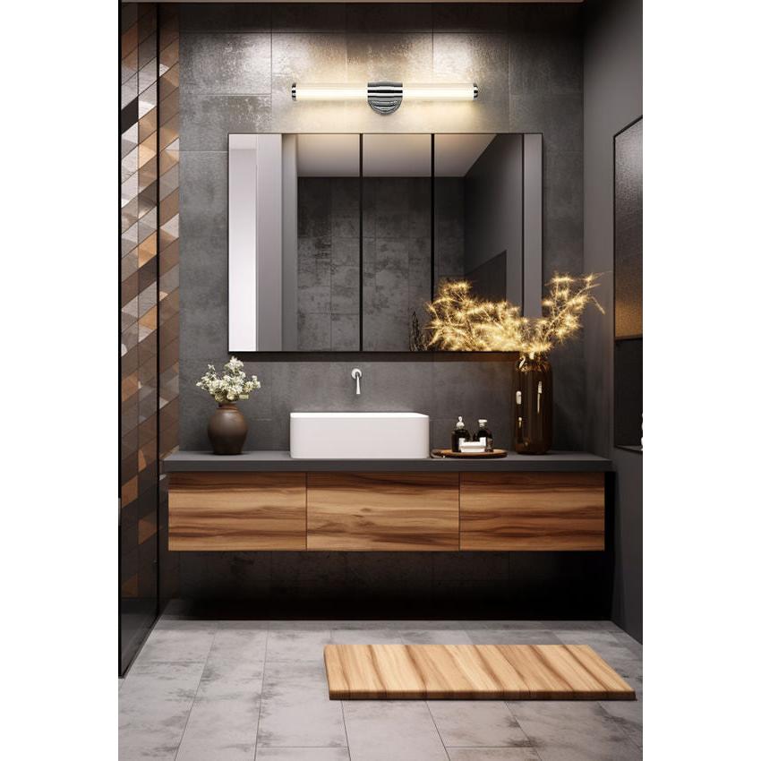 Z-Lite Warwick 25" 1-Light LED-Integrated Chrome Steel White Opal Glass Shade Vanity Lighting