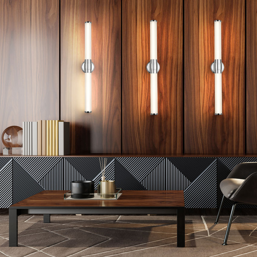 Z-Lite Warwick 33" 1-Light LED-Integrated Chrome Steel White Opal Glass Shade Vanity Lighting