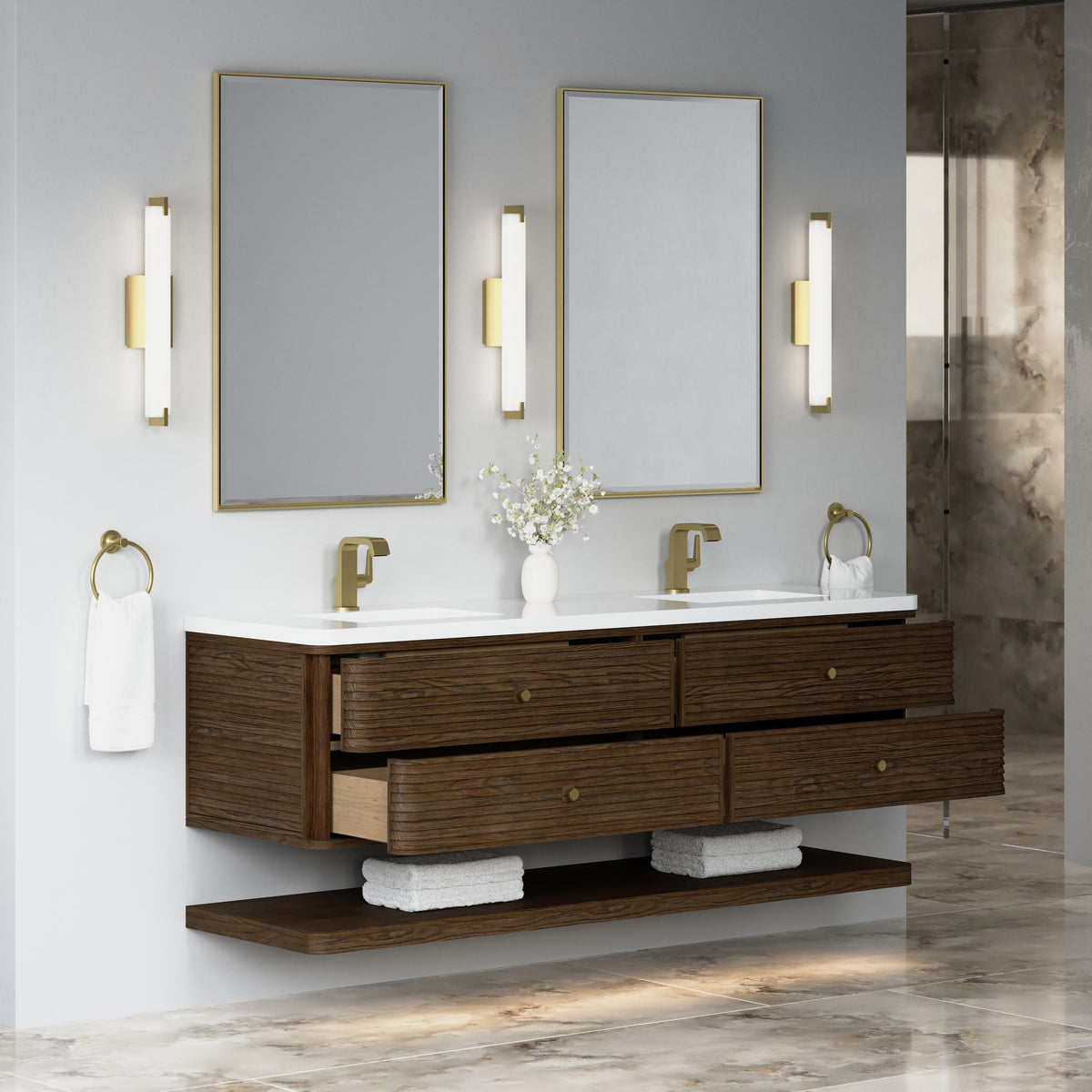 James Martin Vanities Allamari 72" Sable Double Vanity With Single Hole 3 CM White Zeus Silestone Top