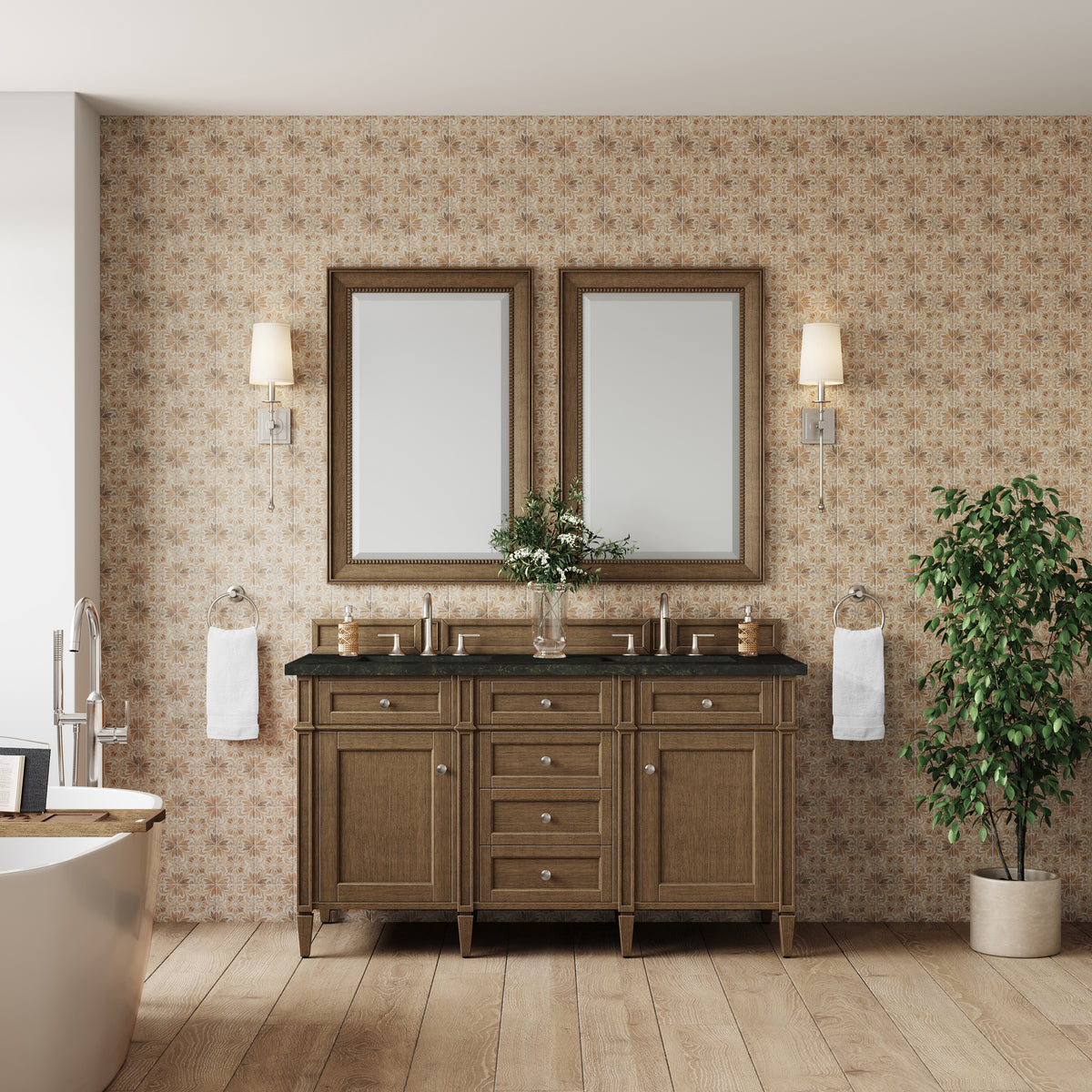 James Martin Vanities Brittany 60" Saddle Brown Double Vanity With 3 CM Phantome Eclos Top