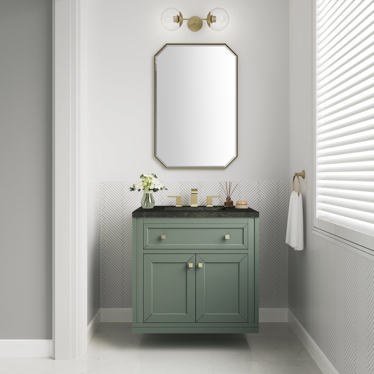 James Martin Vanities Chicago 30" Smokey Celadon Single Vanity With 3 CM Phantome Eclos Top