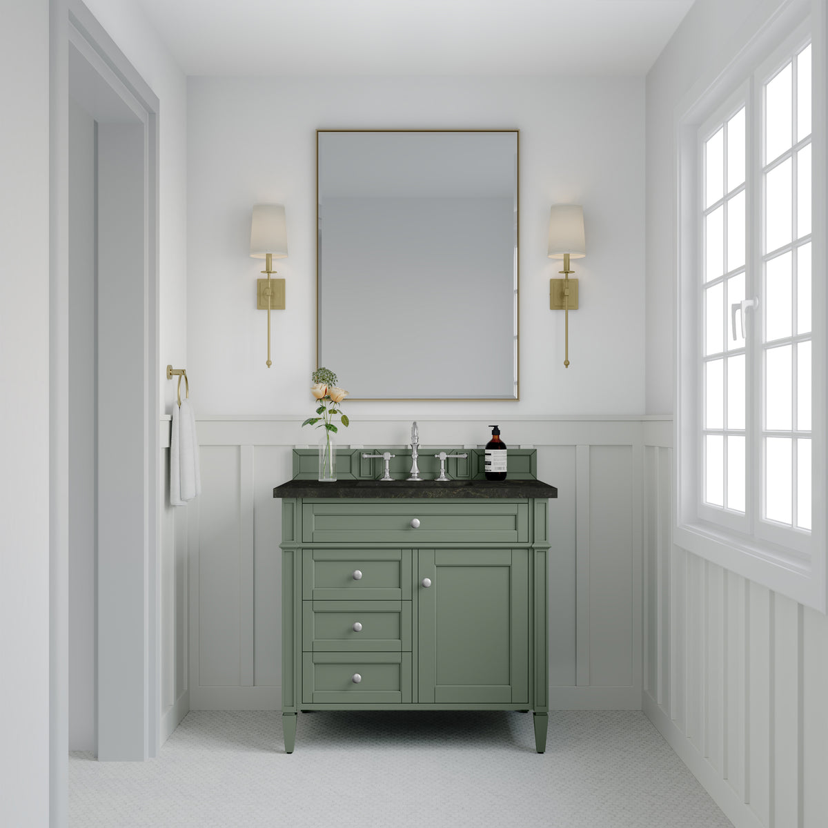 James Martin Vanities Brittany 36" Smokey Celadon Single Vanity With 3 CM Phantome Eclos Top