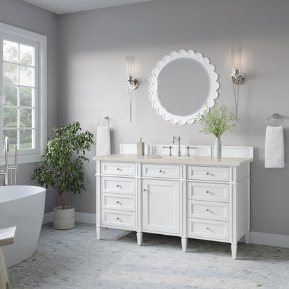 James Martin Vanities Brittany 60" Bright White Single Vanity With 3 CM Siberian Silestone Top and FreePower Wireless Charger