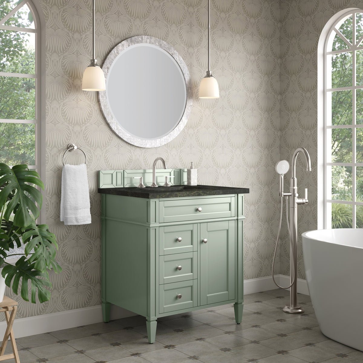 James Martin Vanities Brittany 30" Sage Green Single Vanity With 3 CM Phantome Eclos Top