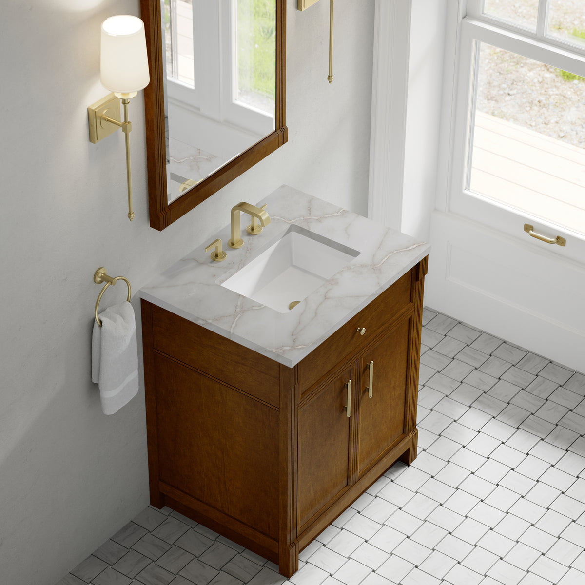 James Martin Vanities Bellshire 30" Honey Oak Single Vanity With 3 CM Victorian Silver Silestone Top