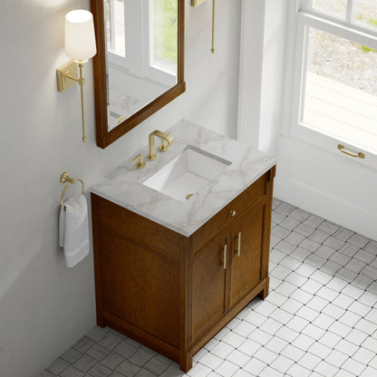James Martin Vanities Bellshire 30" Honey Oak Single Vanity With 3 CM Victorian Silver Silestone Top