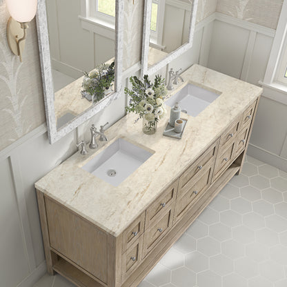 James Martin Vanities Breckenridge 72" Whitewashed Oak Double Vanity With 3cm Tajnar Eclos Top