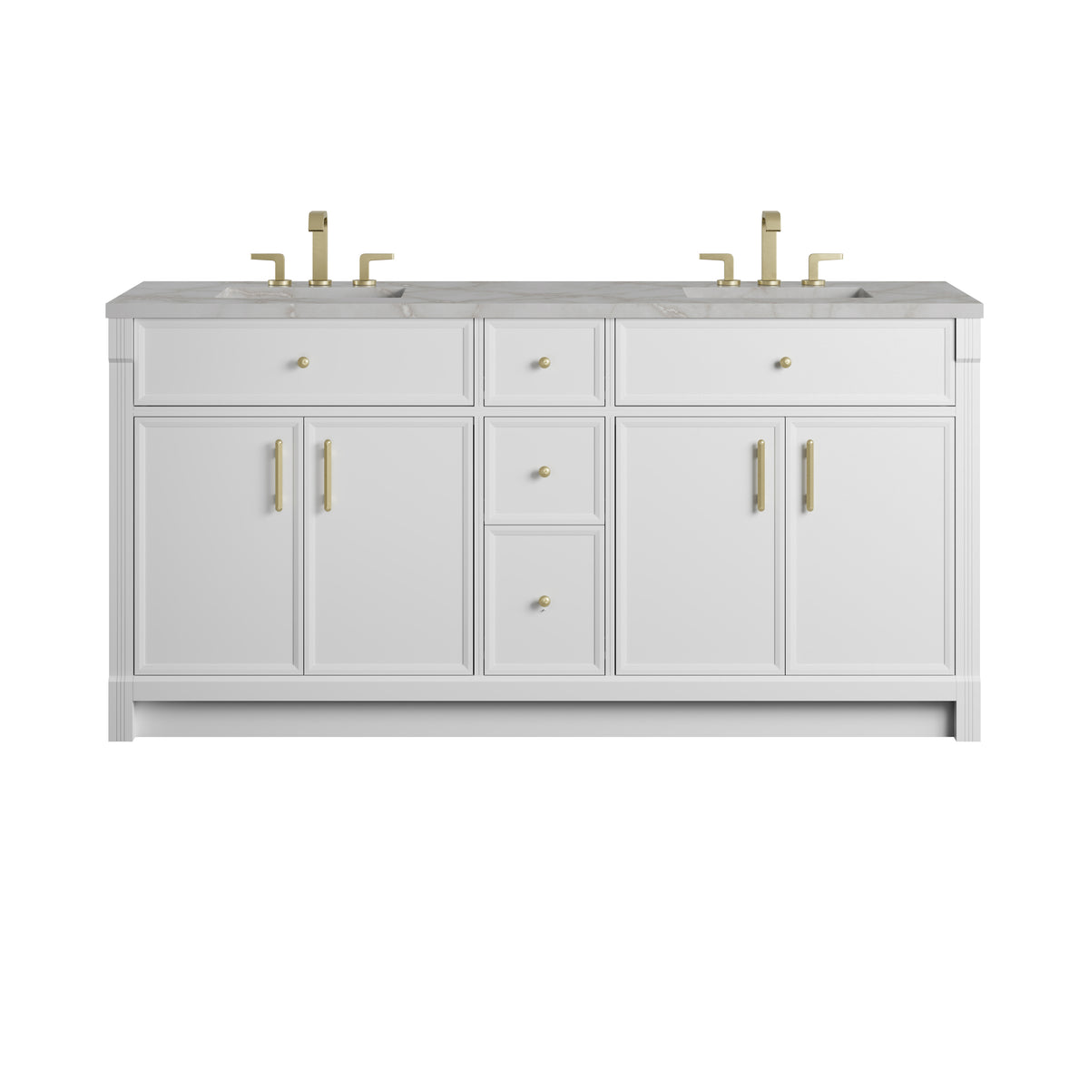 James Martin Vanities Bellshire 72" Bright White Double Vanity With 3 CM Victorian Silver Silestone Top